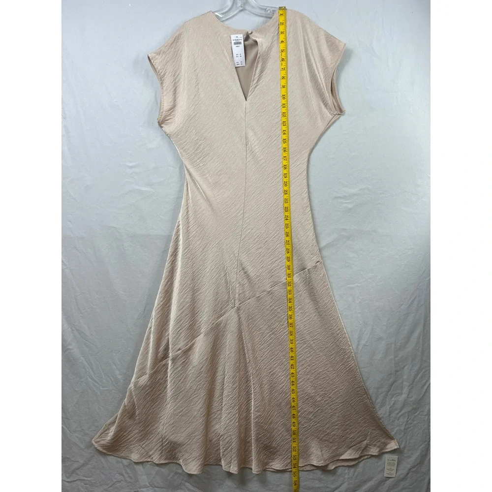 Abercrombie & Fitch Maxi Dress Women LP Champagne Crinkle Satin Asymmetric Lined